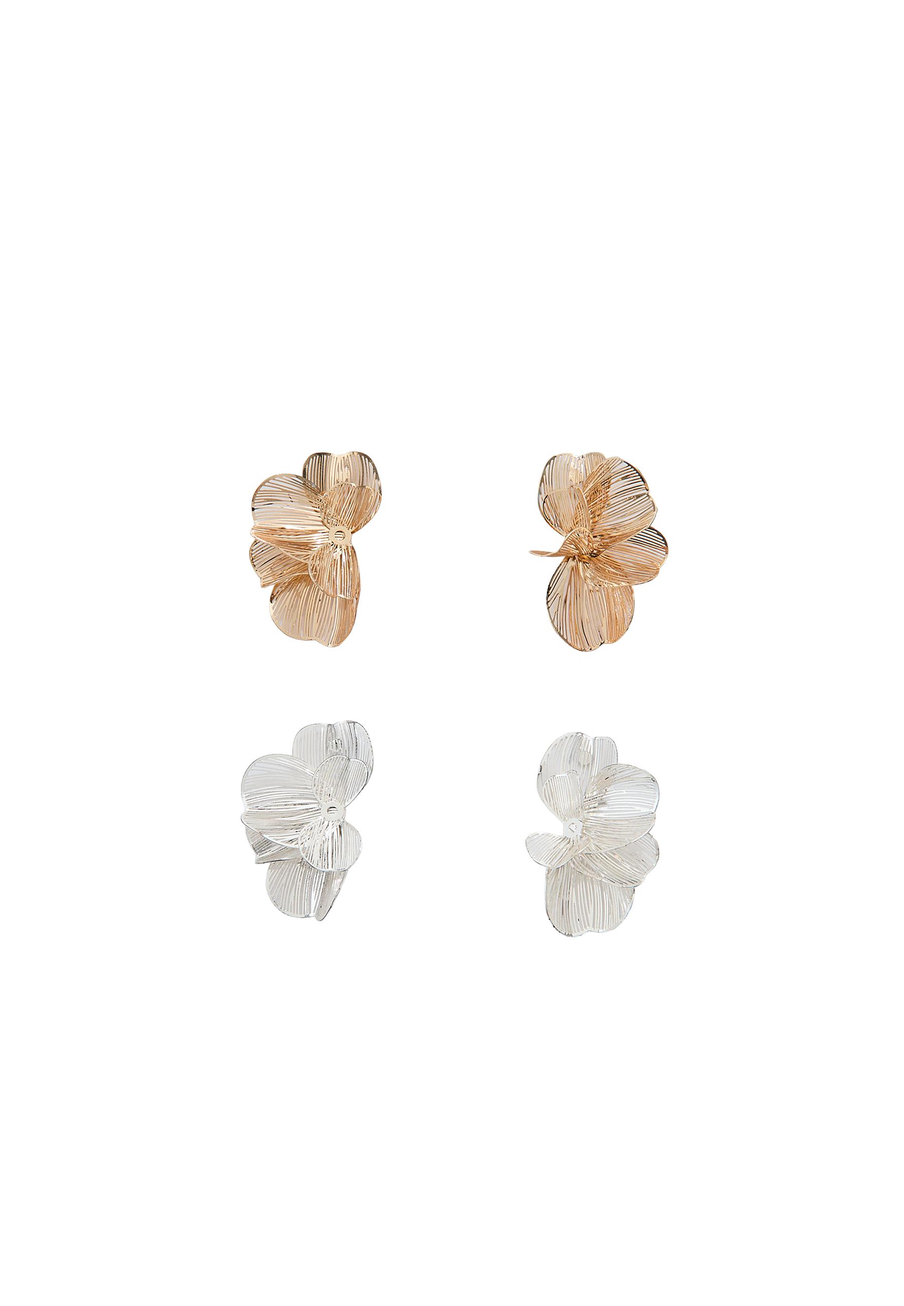 Set of 2 textured fan earrings — Gold