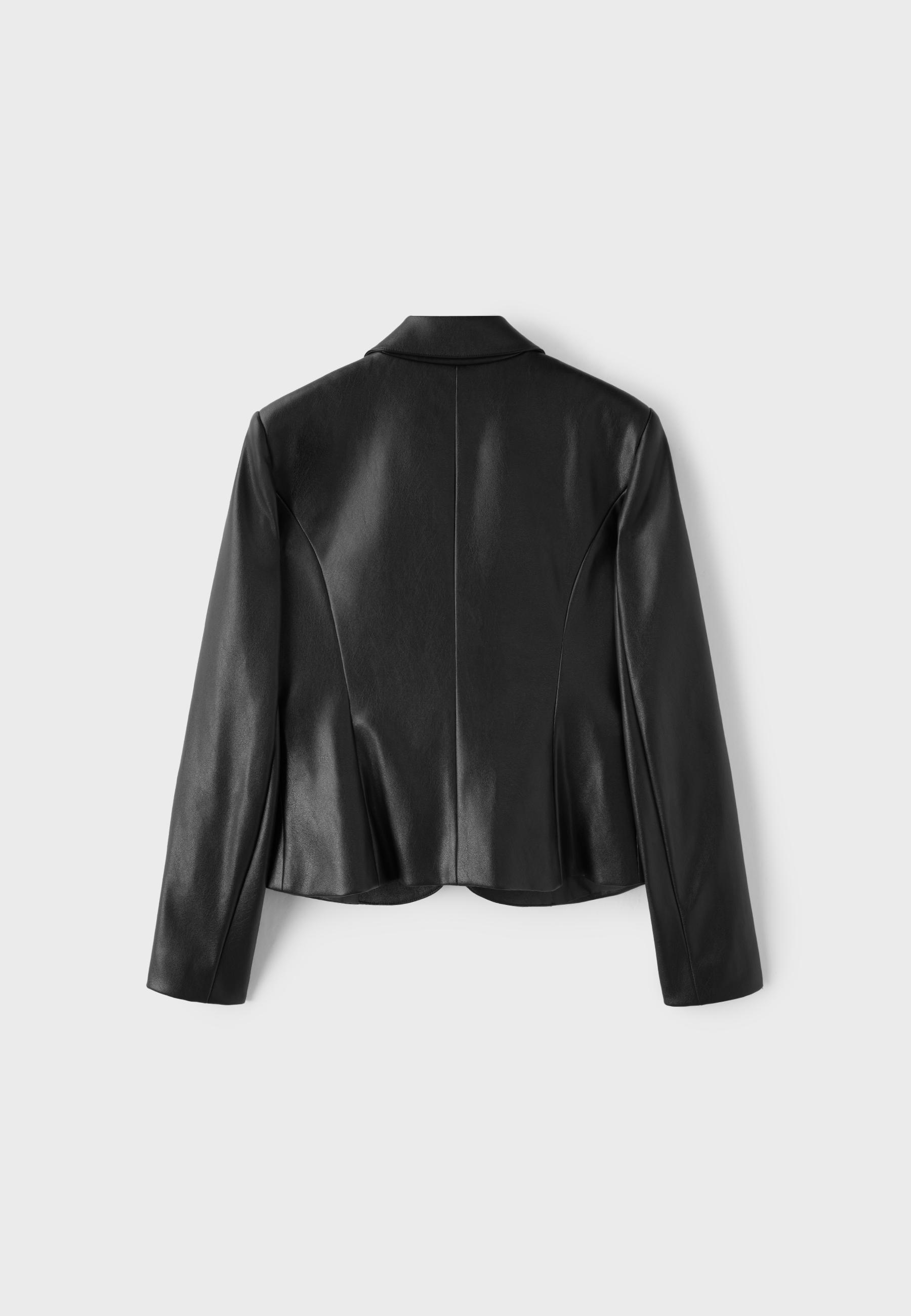 Short fitted leather effect blazer — Black