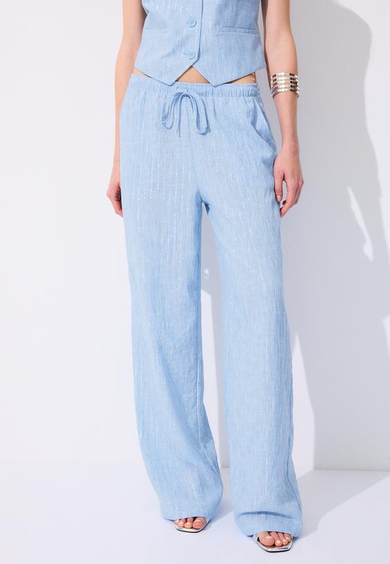 pantalon fluido efecto lino hilo metalizado