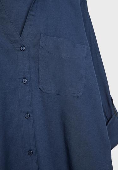 Linen blend shirt with pocket — Navy blue 8