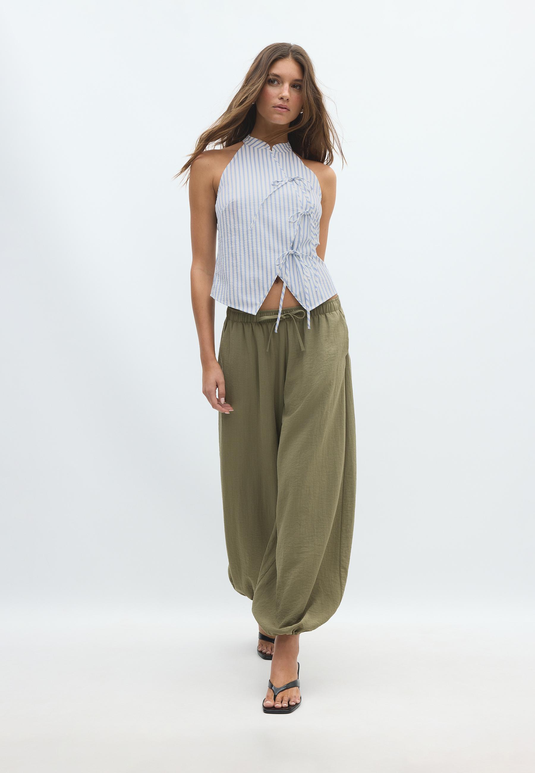 Halter yaka qipao görünümlü top - Görsel 3