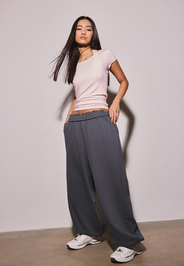 Stradivarius Tricou Mânecă Scurtă Strat Dublu Roz Pastel Xs