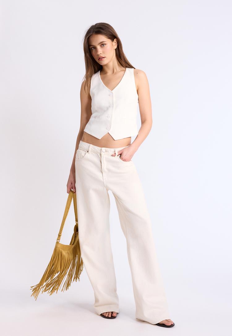 Stradivarius Základní Vesta S Lněným Efektem White Xl