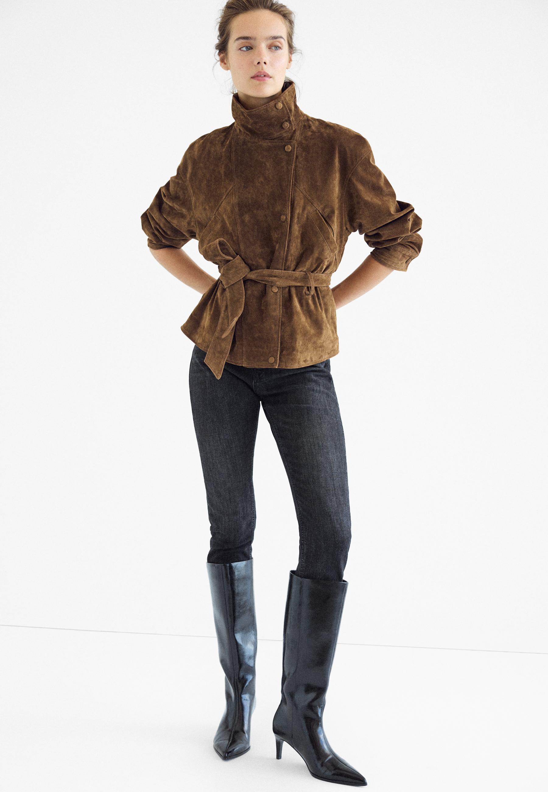 Stradivarius Δερμάτινο Trench Με Ζώνη Και Ψηλό Γιακά Καφέ Xl