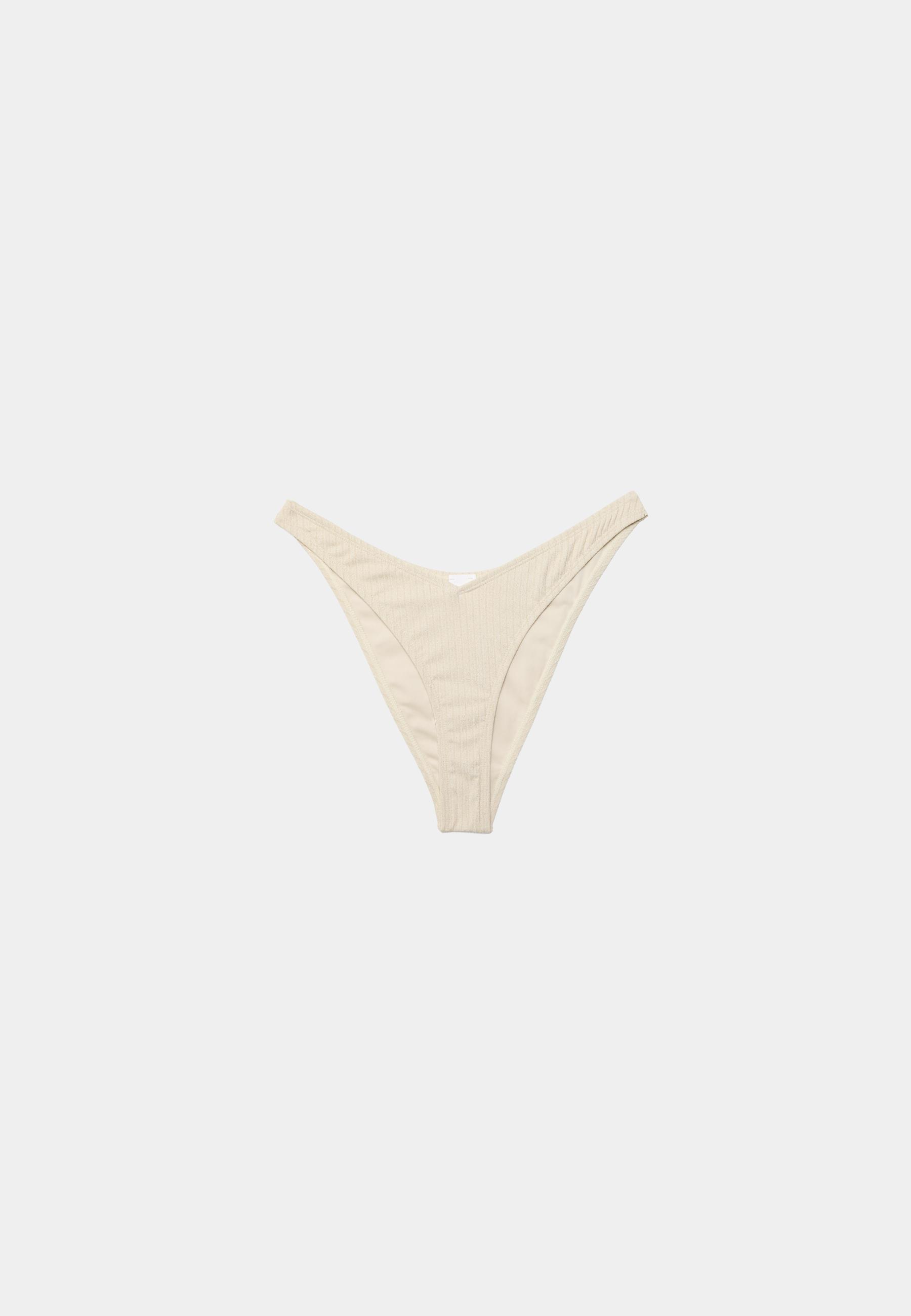 Ribbed Brazilian bikini briefs with glitter thread — Ecru