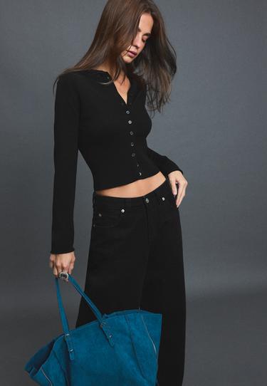 Fitted stand collar cardigan — Black 6