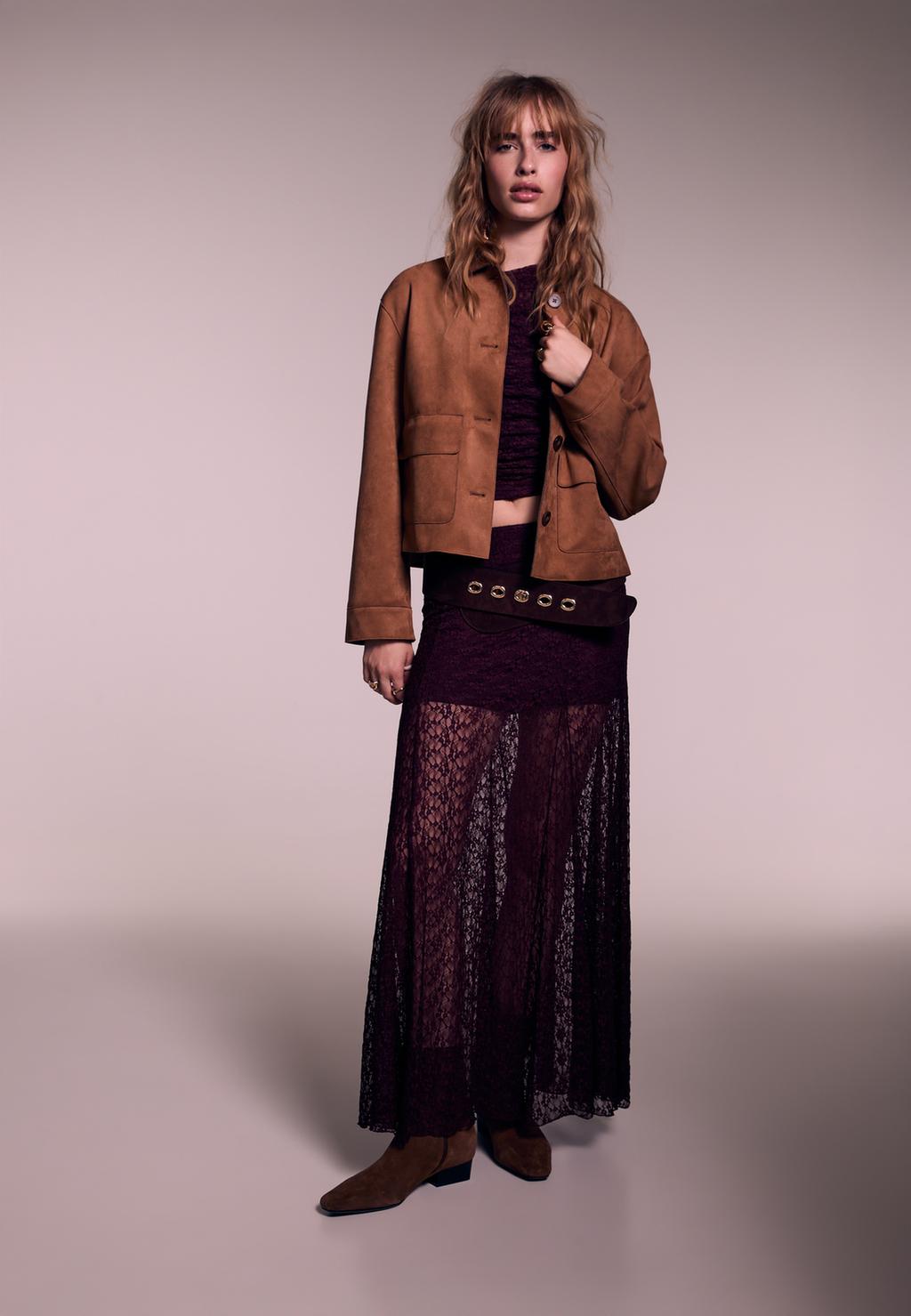 Faux suede jacket with pockets