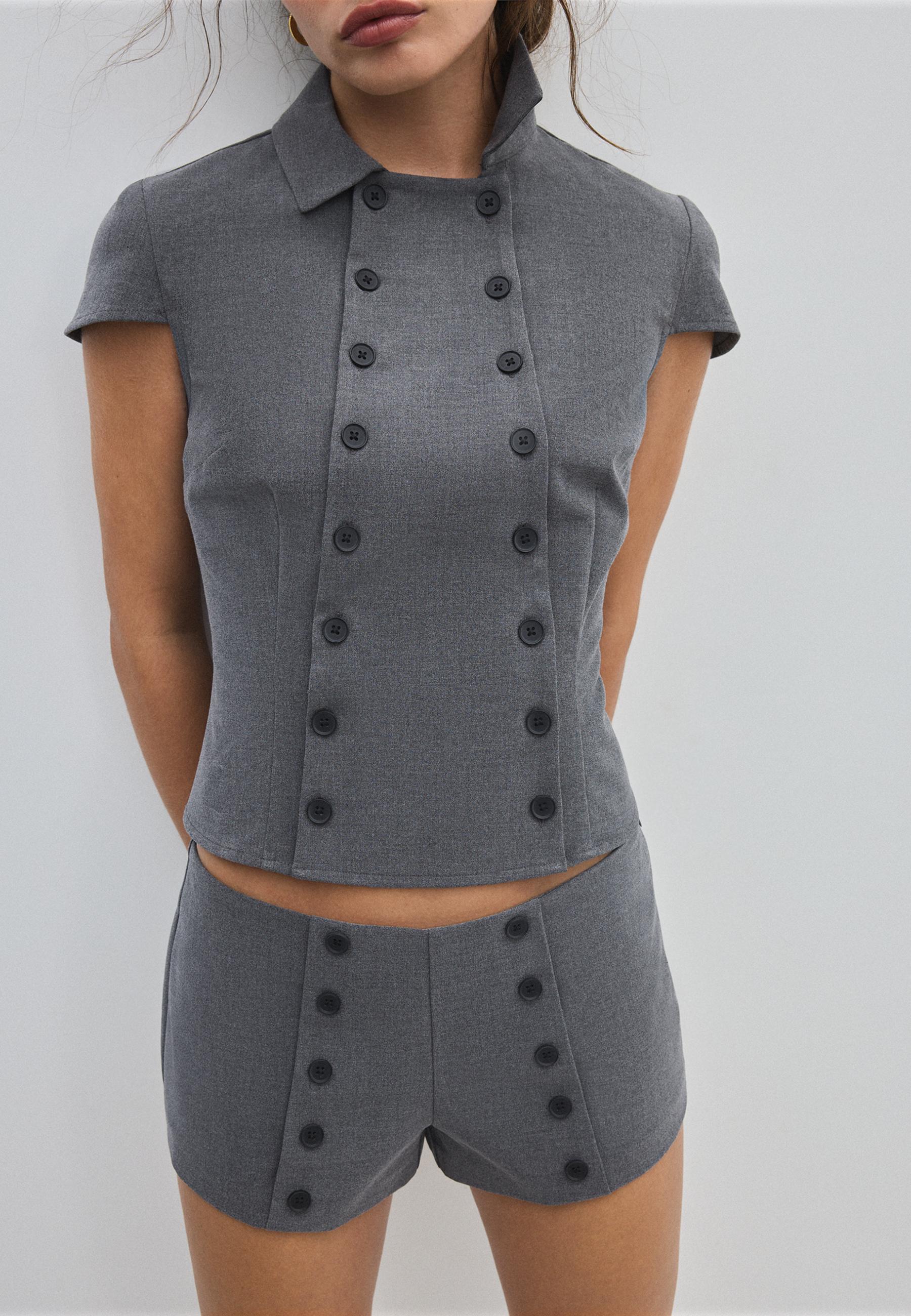 Button-detail micro shorts — Dark grey