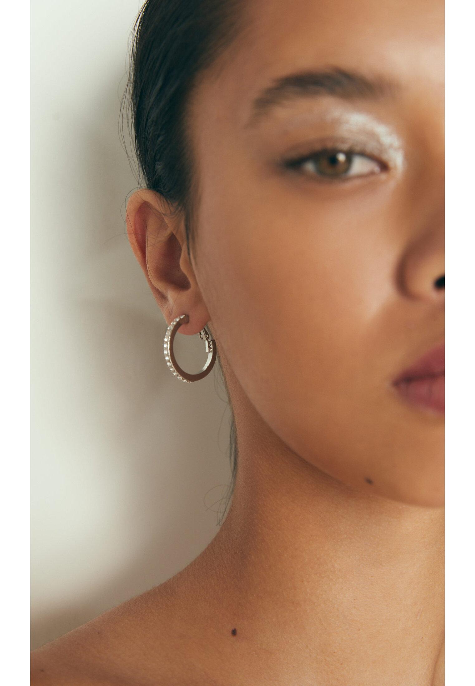 Set of 9 rhinestone and pearl bead hoop earrings — Grey