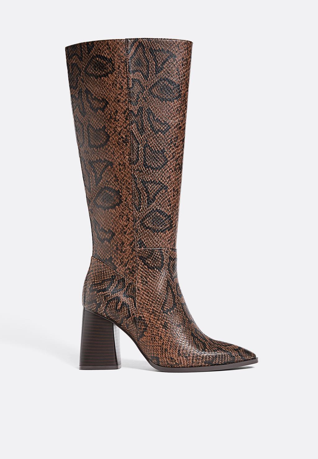 Animal print high-heel knee-high boots