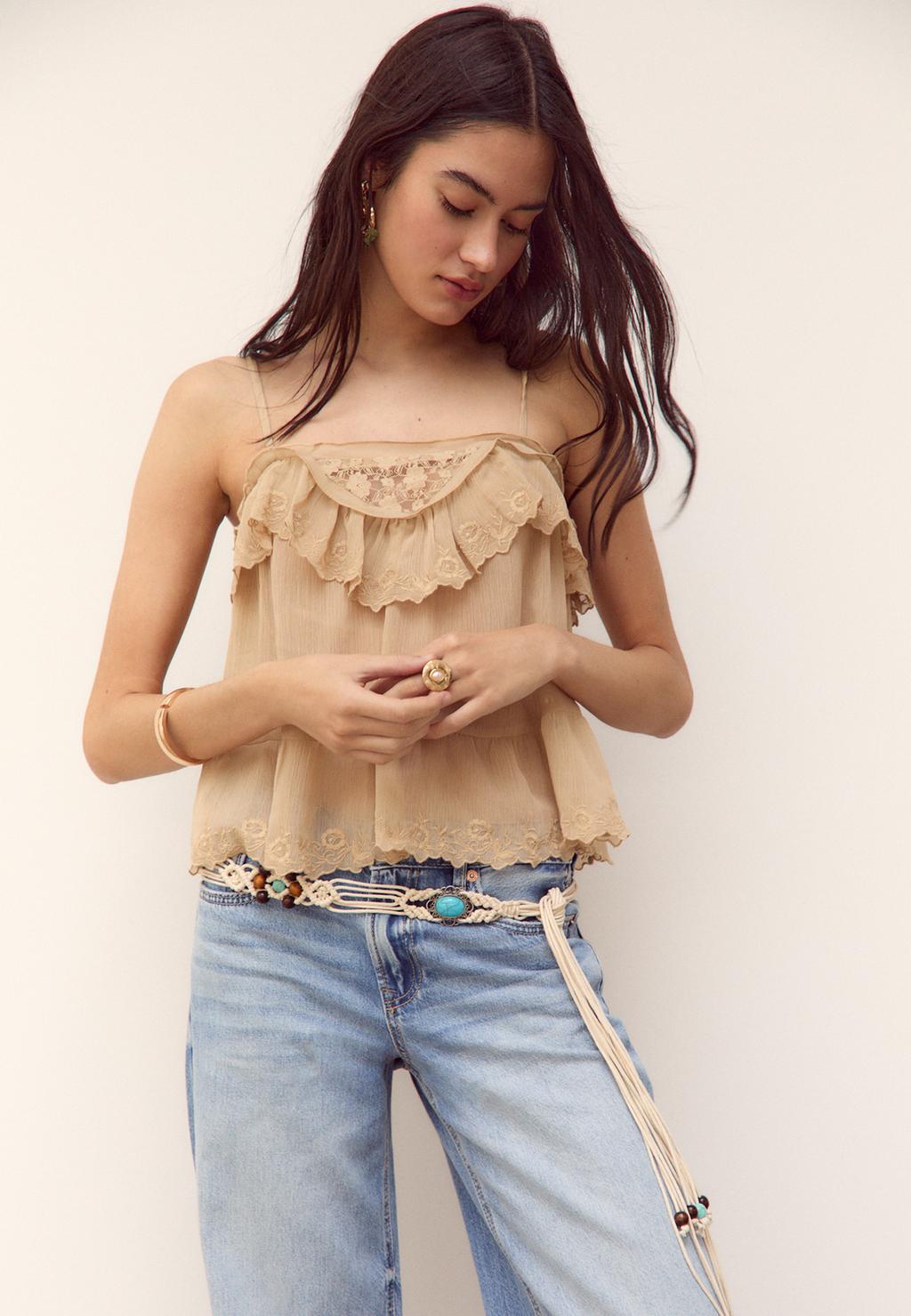 Flowing strappy lace top