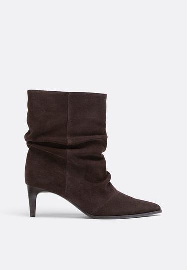 Slouchy leather kitten heel ankle boots — BROWN 1