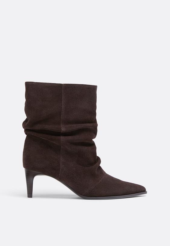 Stradivarius Leather Slouchy Stiletto Ankle Boots Brown 5
