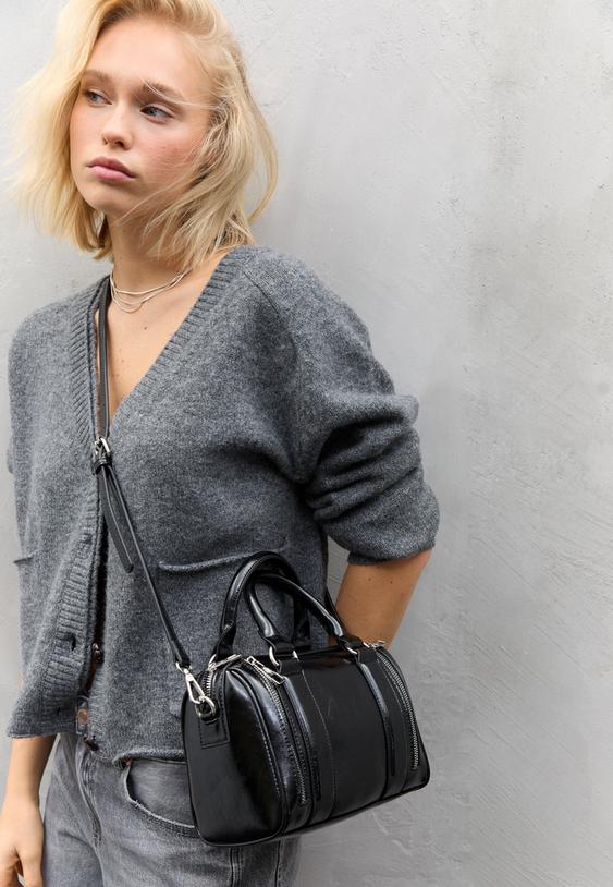 borsa finta pelle con cerniere