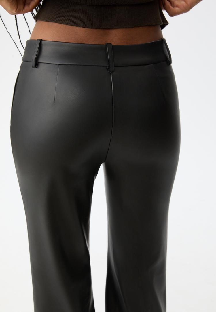 straight leg leather effect trousers with side zip