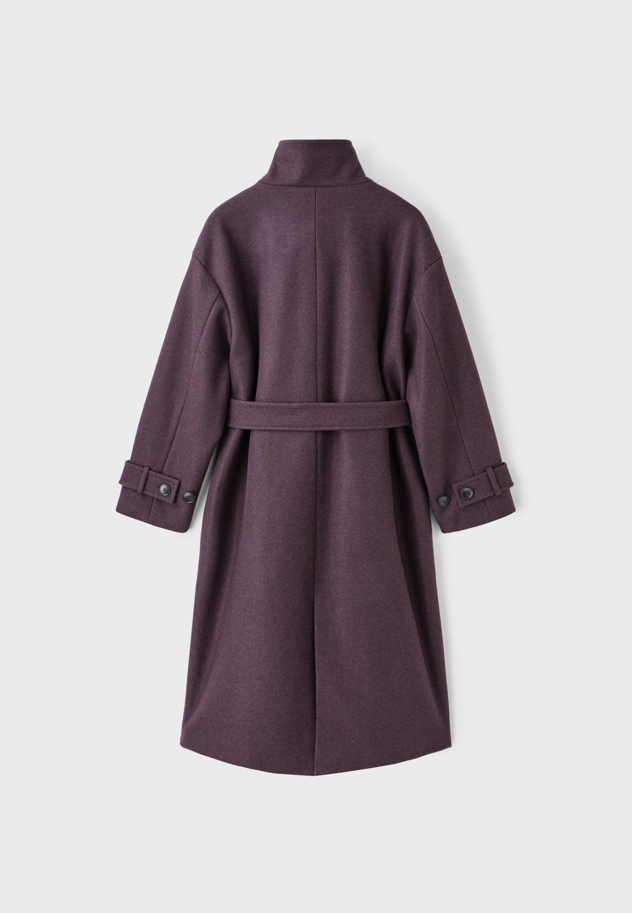 Soft-touch high neck long coat — Purple