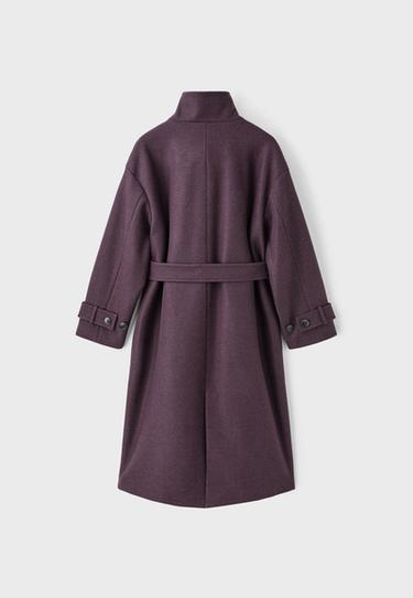Soft-touch high neck long coat — Purple 9