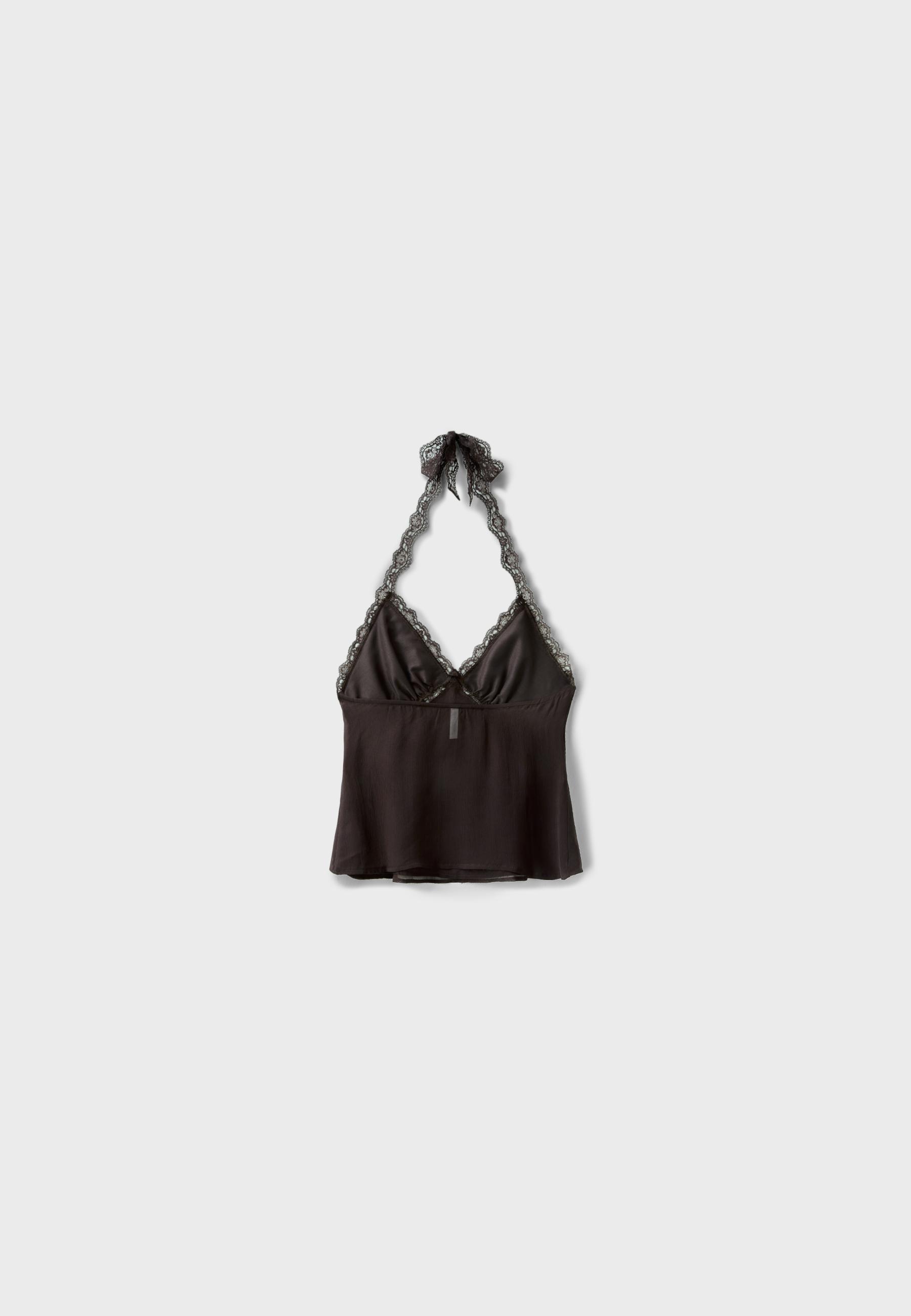 Halter neck top with lace trim — Brown