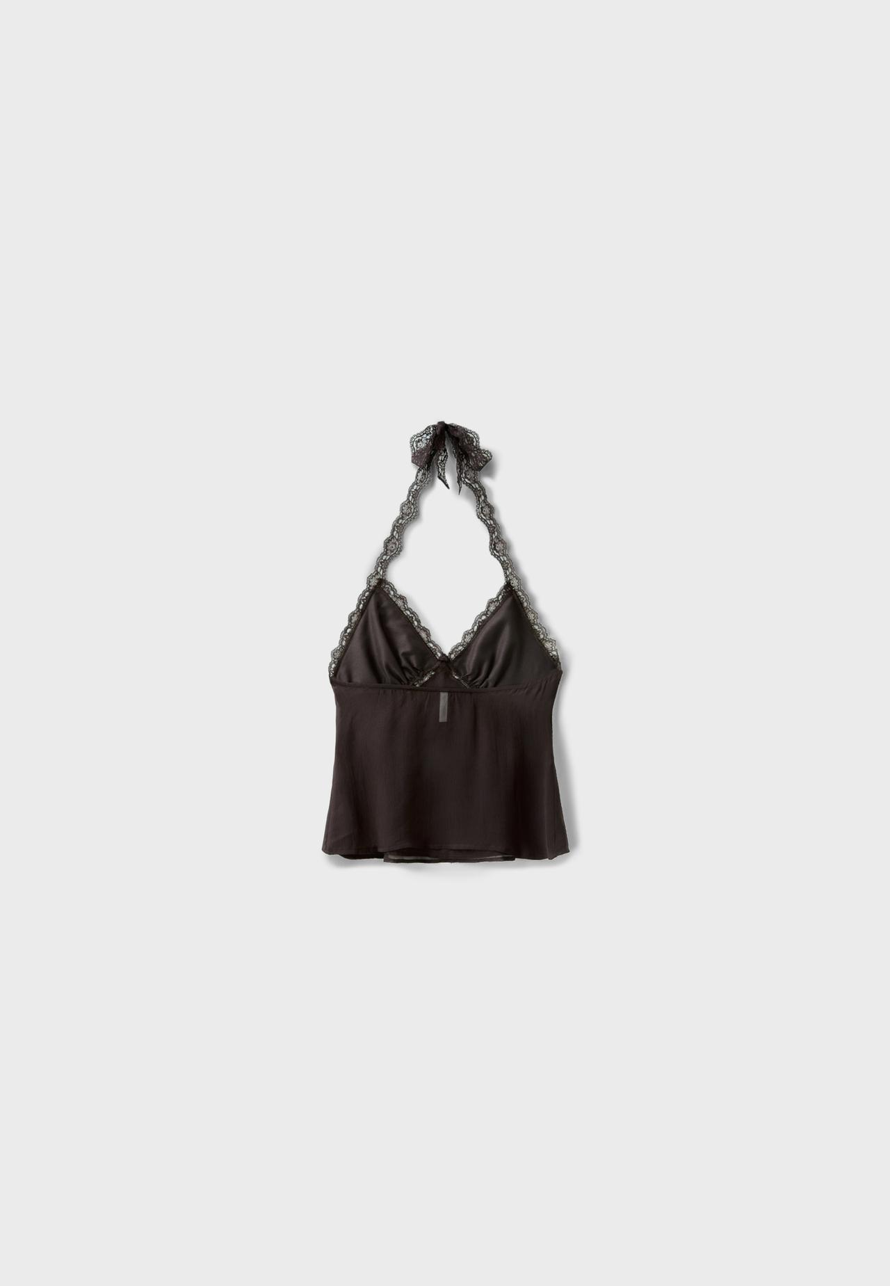 Lace detail halter top — Brown