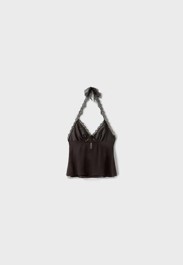 Lace detail halter top — Brown 8