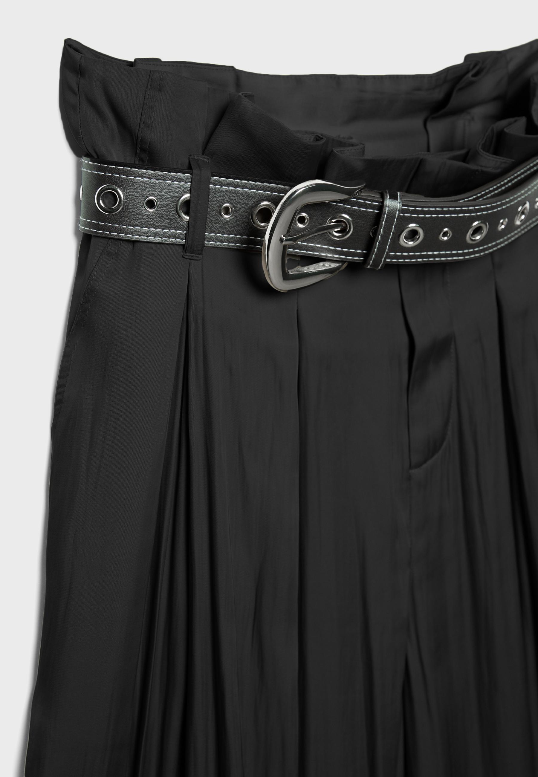 Satin sarouel trousers with belt — Black