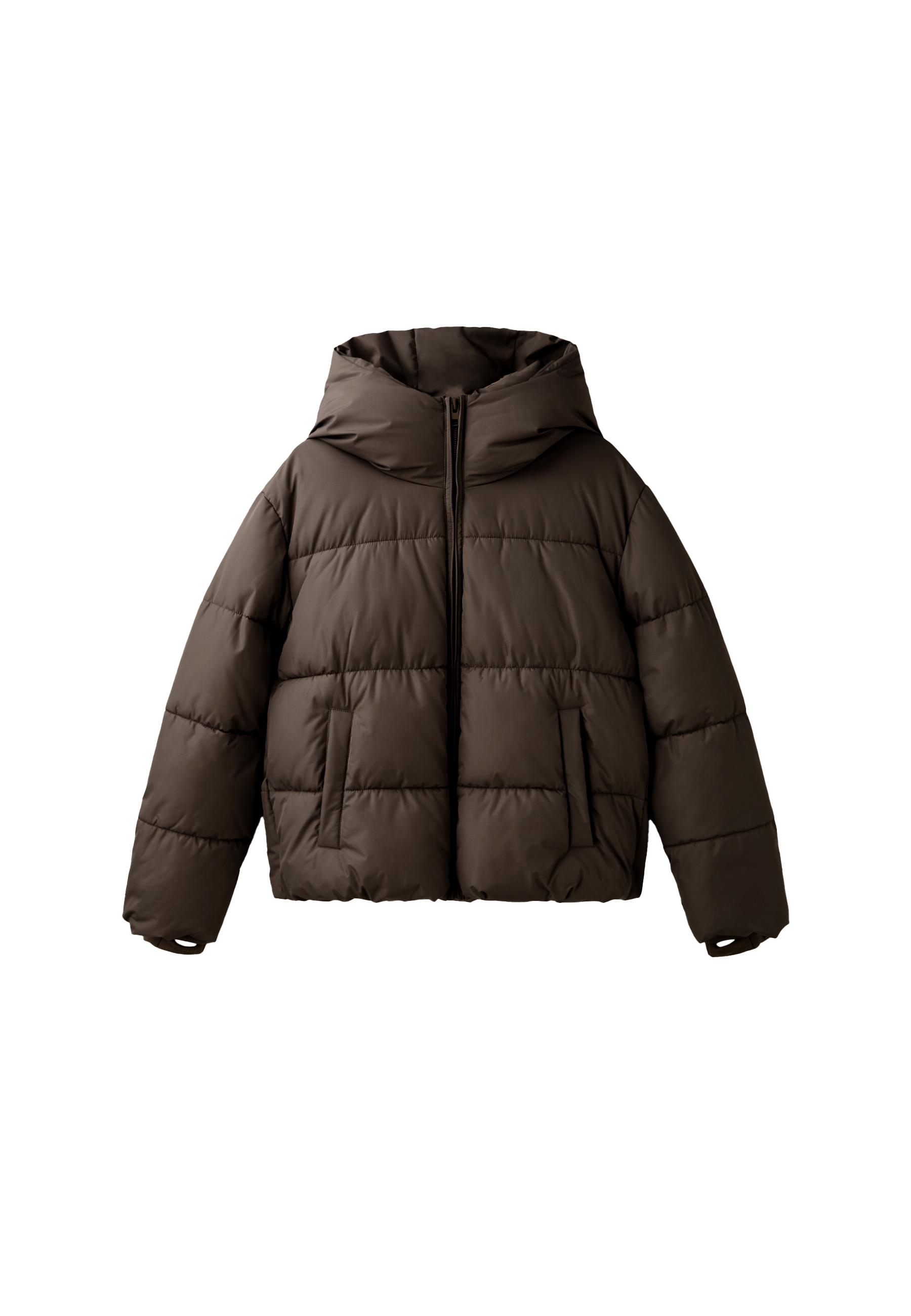 Basic hooded puffer jacket — Brown