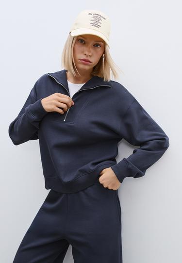 Dik yakalı fermuarlı sweatshirt - Görsel 5