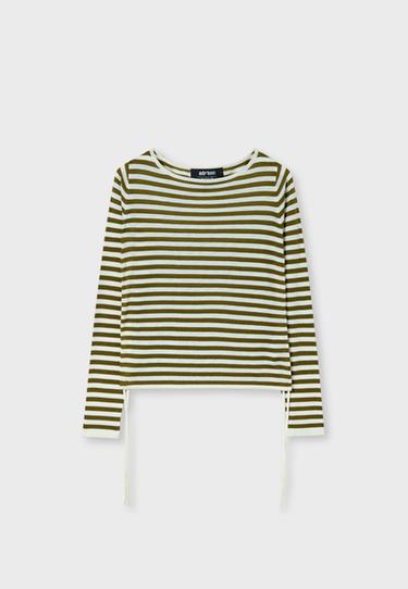 Striped side gathered jumper — Khaki 7