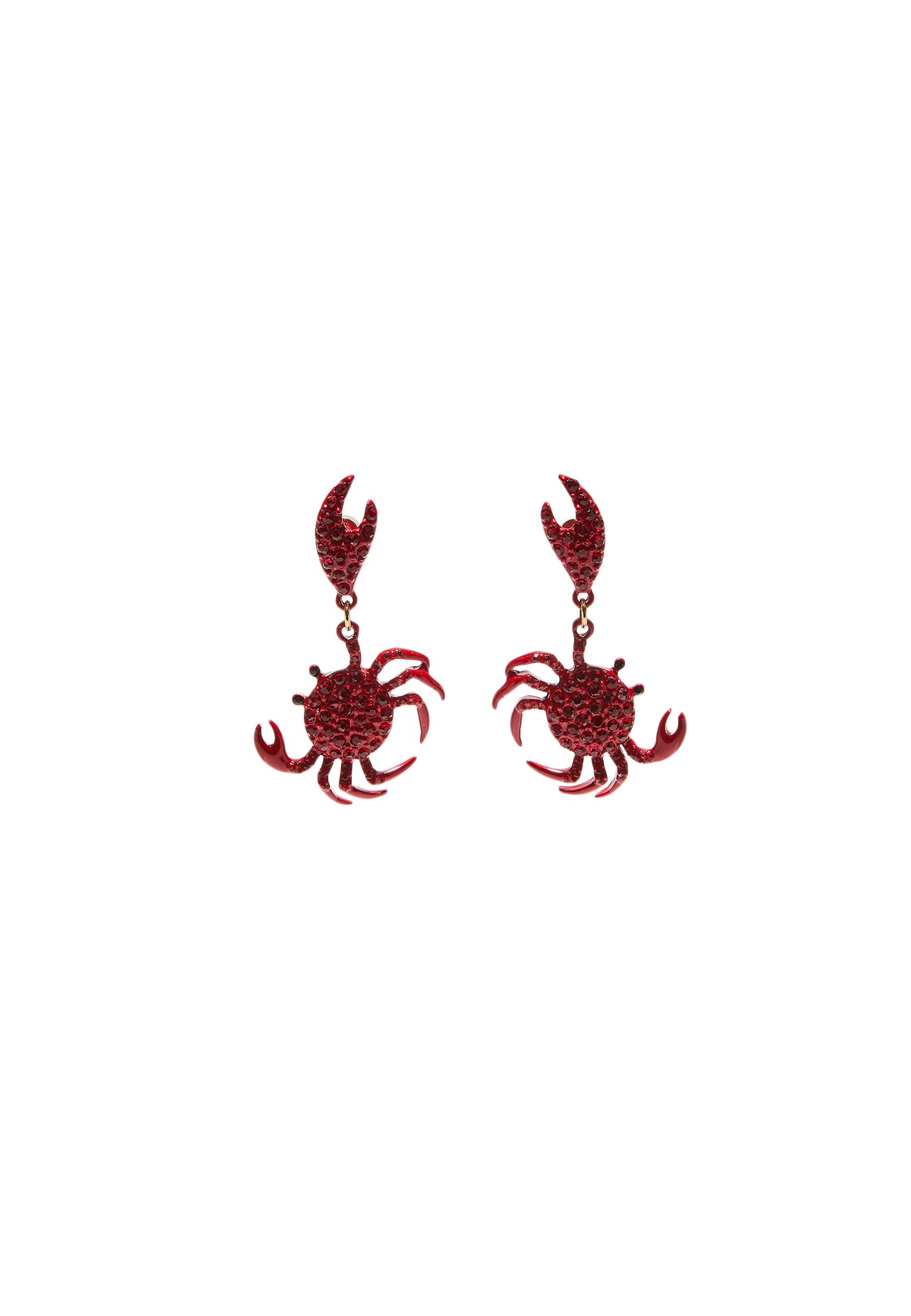 Rhinestone crab earrings — Red