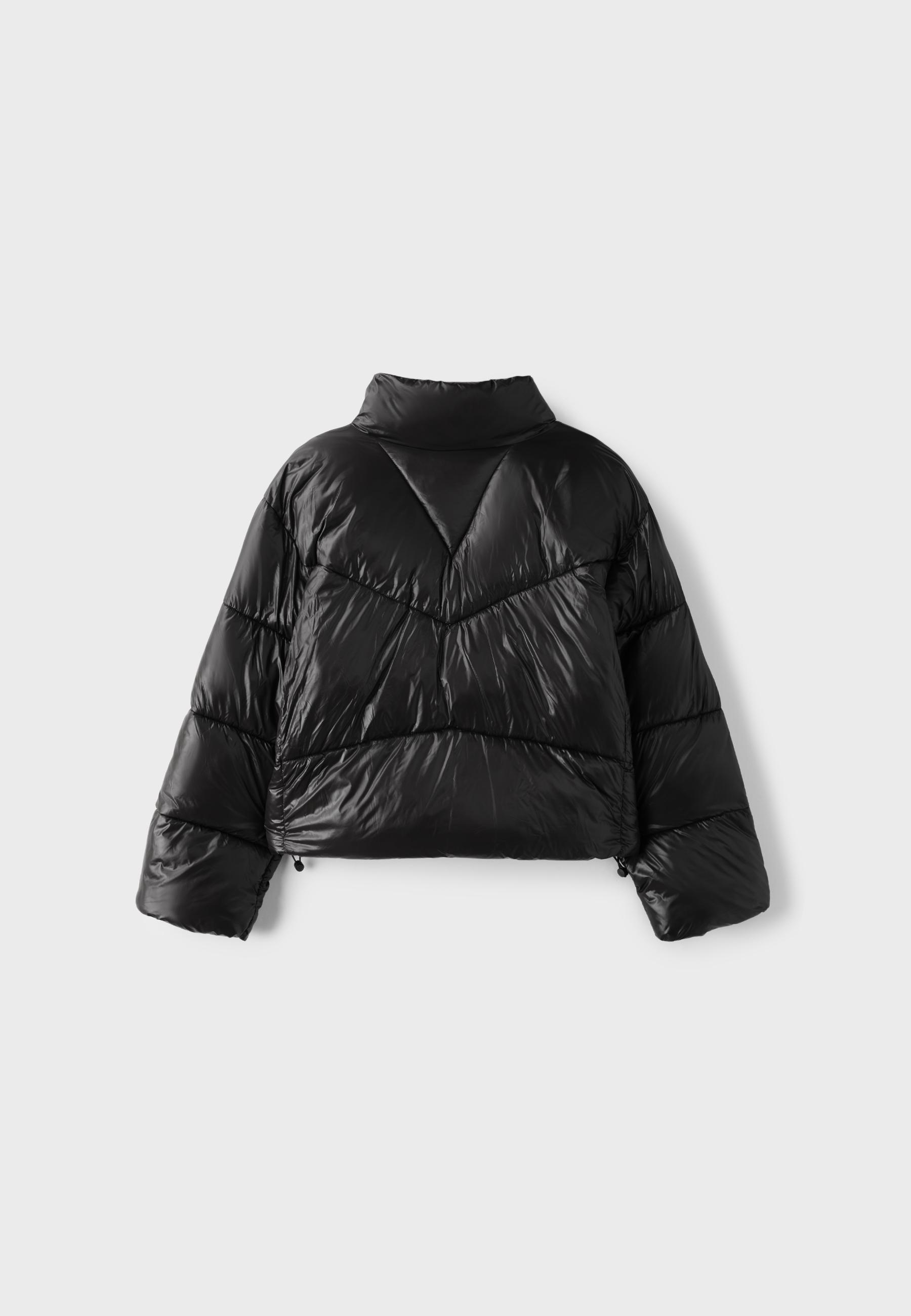 High-neck cropped puffer jacket — Black