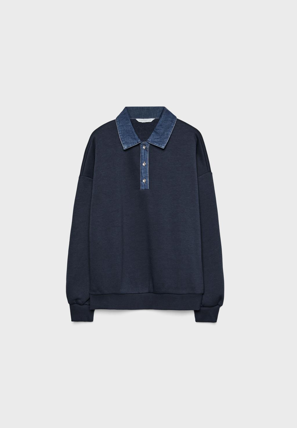 Denim collared sweatshirt