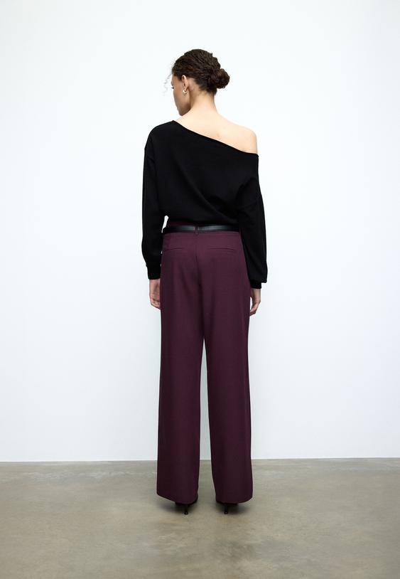 pantaloni fluidi dritti eleganti con cintura l04020080