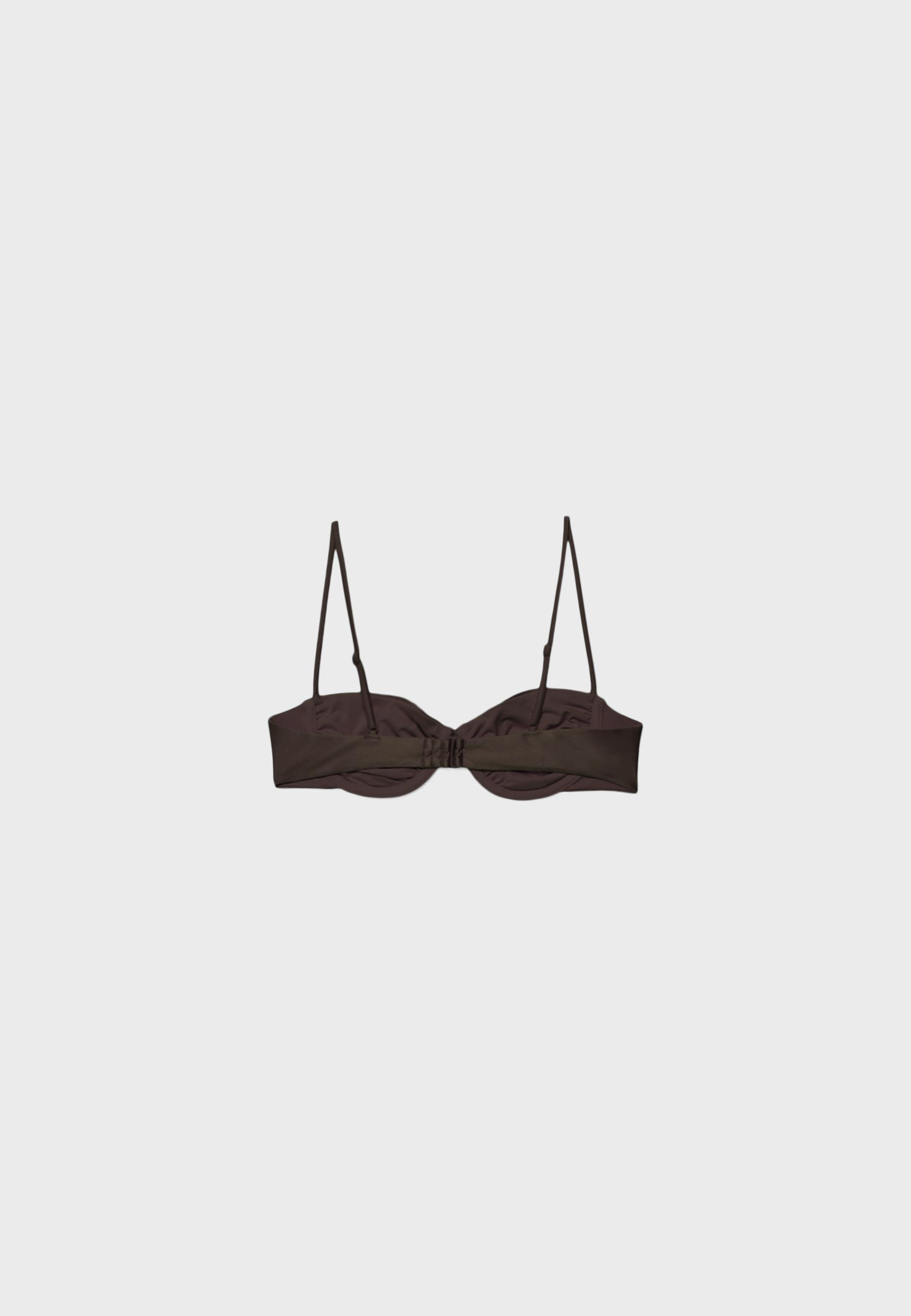 Satin balconette bikini top — Brown