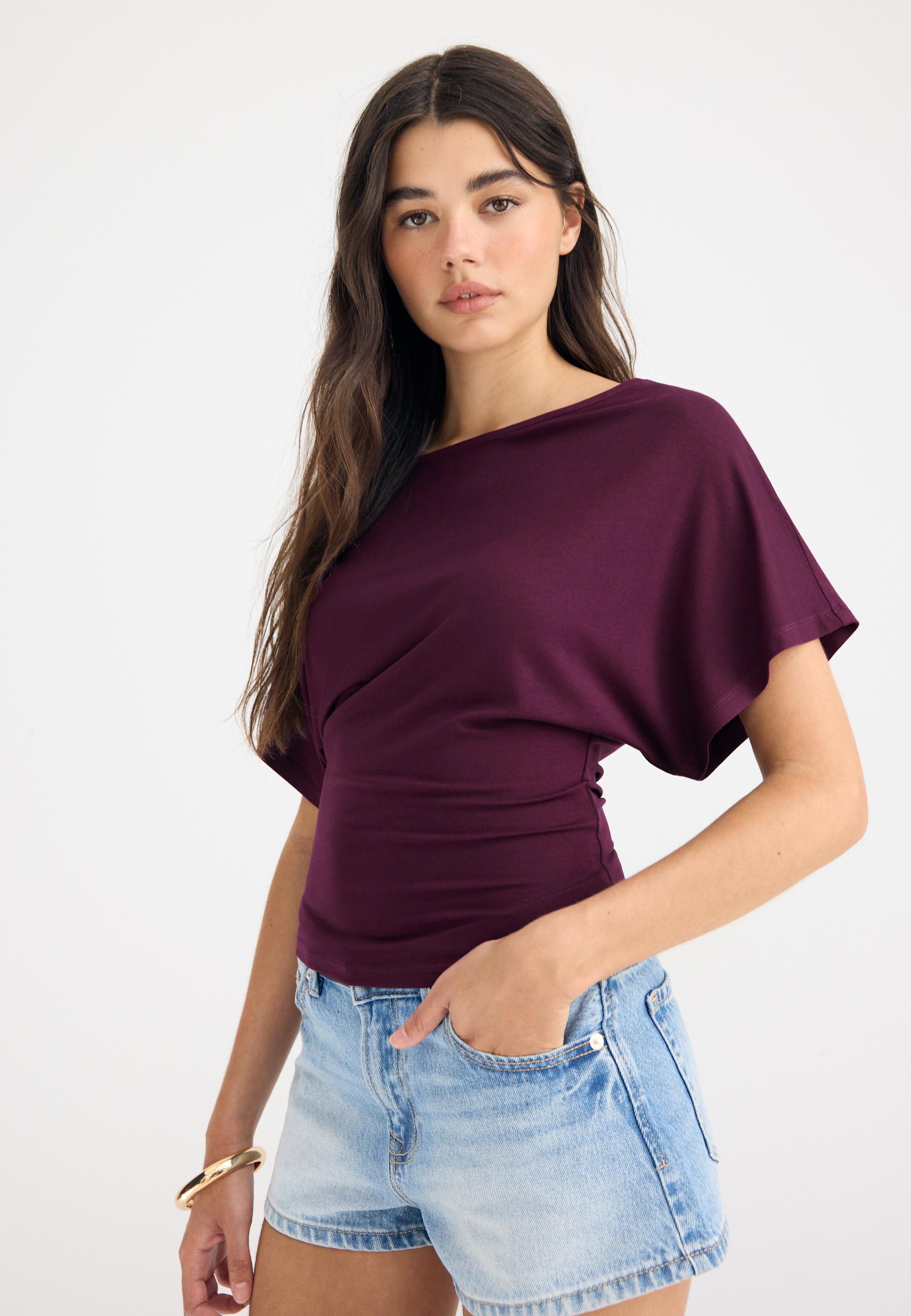 Short sleeve boat neck T-shirt — Purple