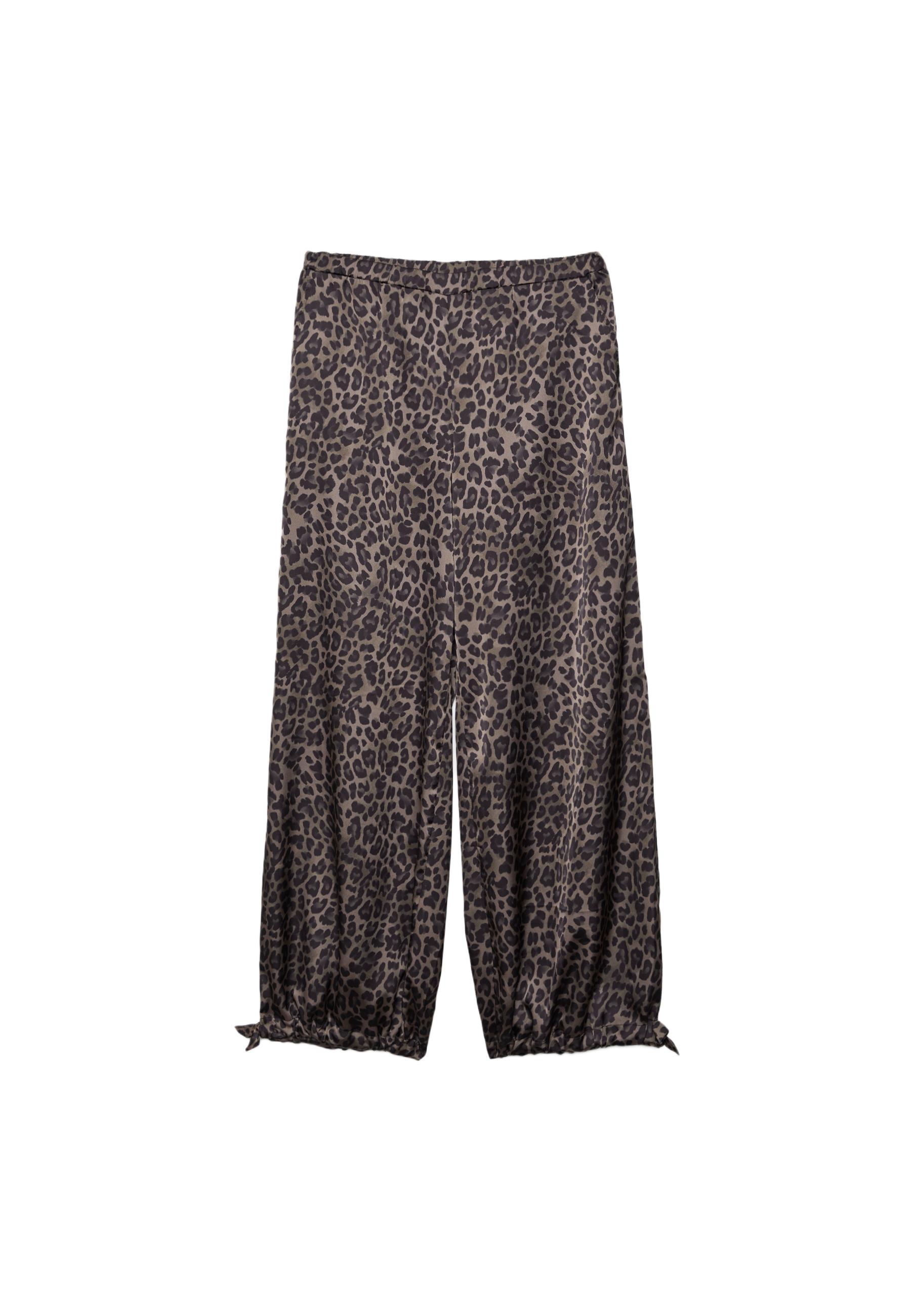 Printed flowing satin trousers — Mid beige