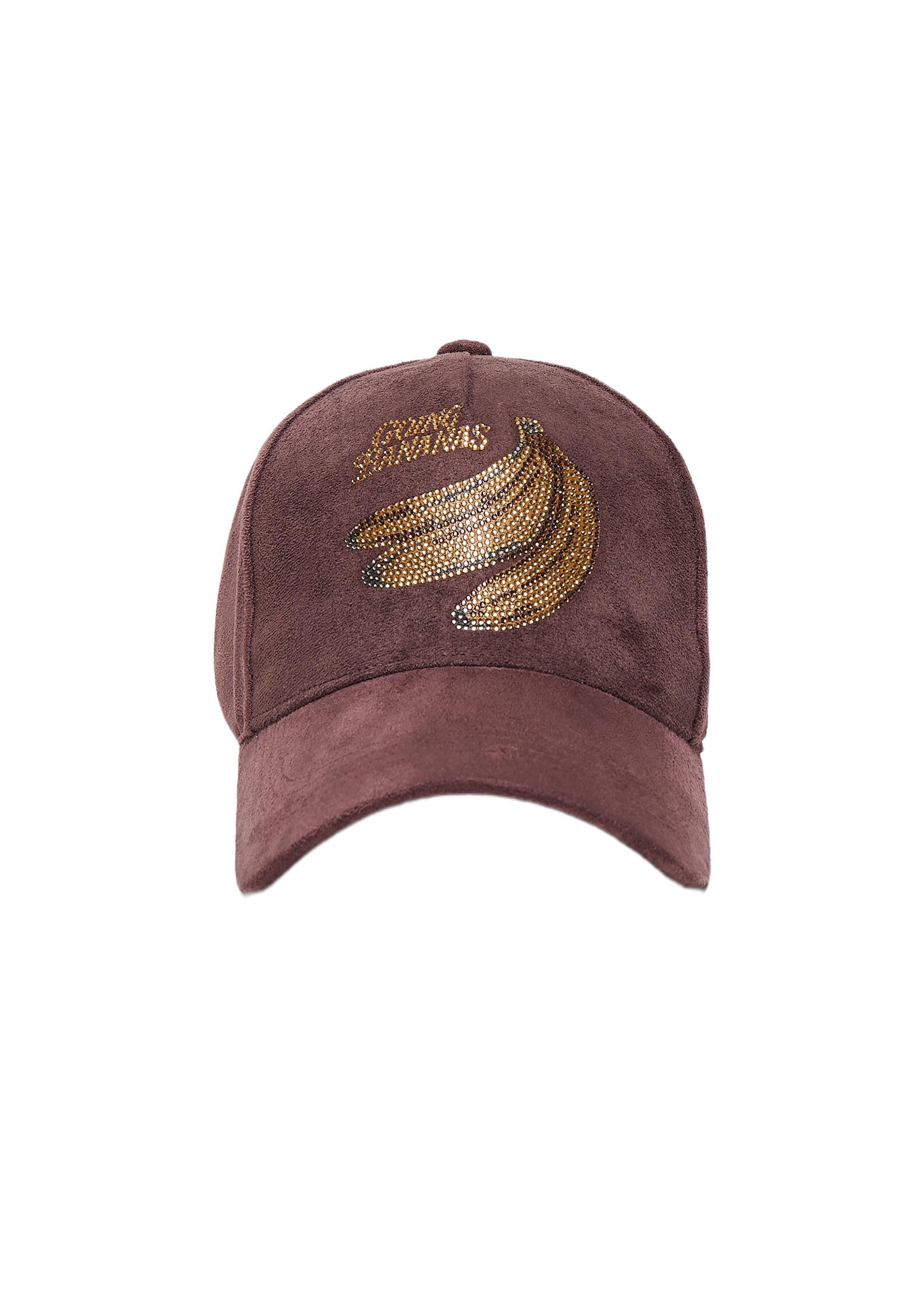 Faux suede slogan cap — Brown