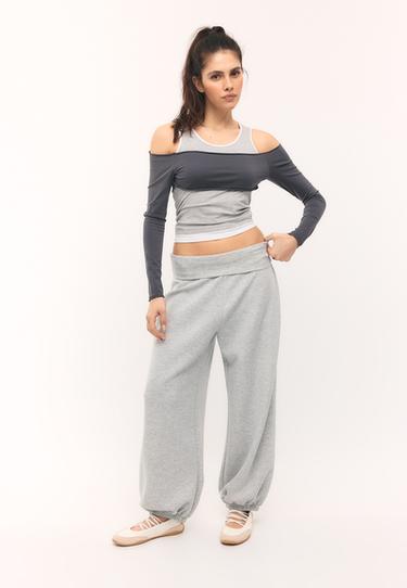 Soft-touch balloon jogger trousers with turn-up waist — Grey melange 2