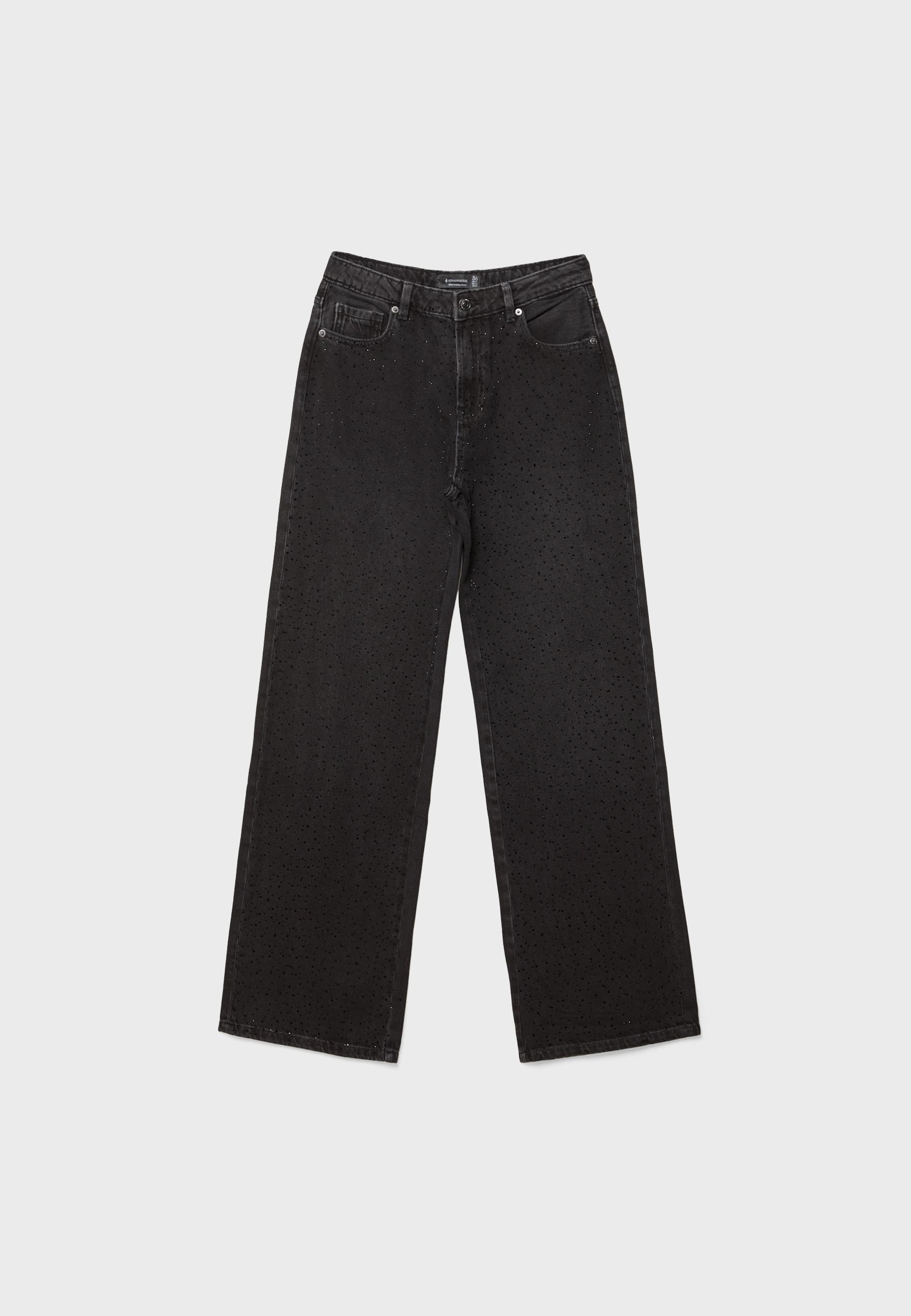 Stradivarius Parlak taşlı straight fit jean görsel 4