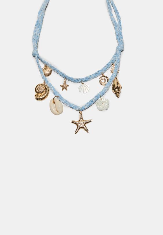 set 2 collares tejido charms mar