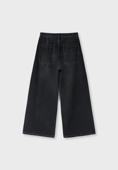 Wide-leg pleated jeans — BLACK DENIM WASHED EFFECT  8