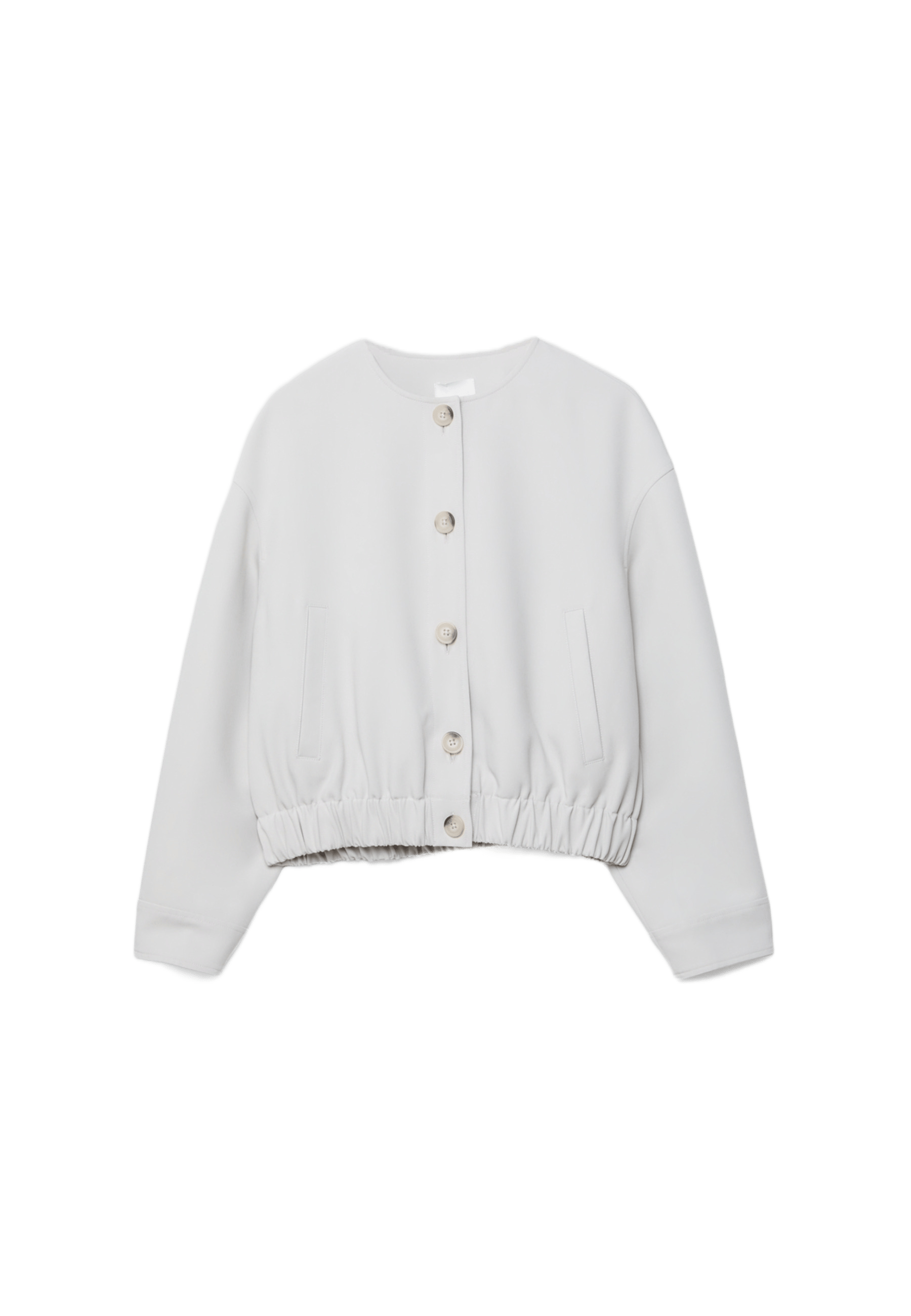 Puff sleeve round neck jacket — Ecru