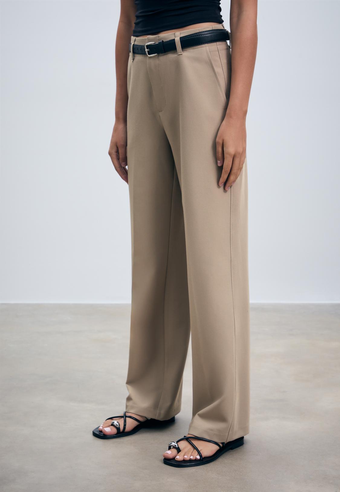 pantalon beige pantalones anchos y fluidos mujer