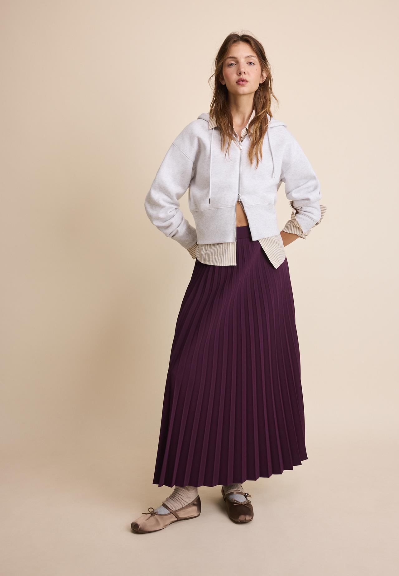 Pleated maxi skirt — AUBERGINE