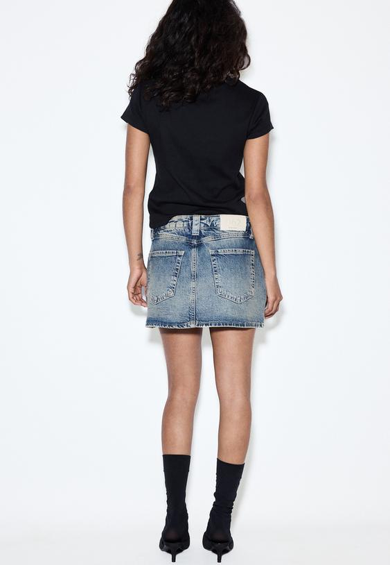 Stradivarius D62 Striped Denim Skort Overdyed Blue Denim 8