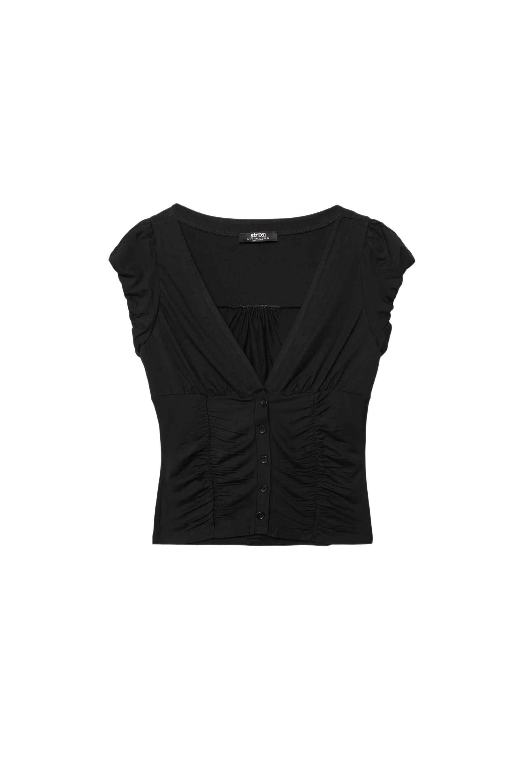 Gathered short sleeve shirt — Black