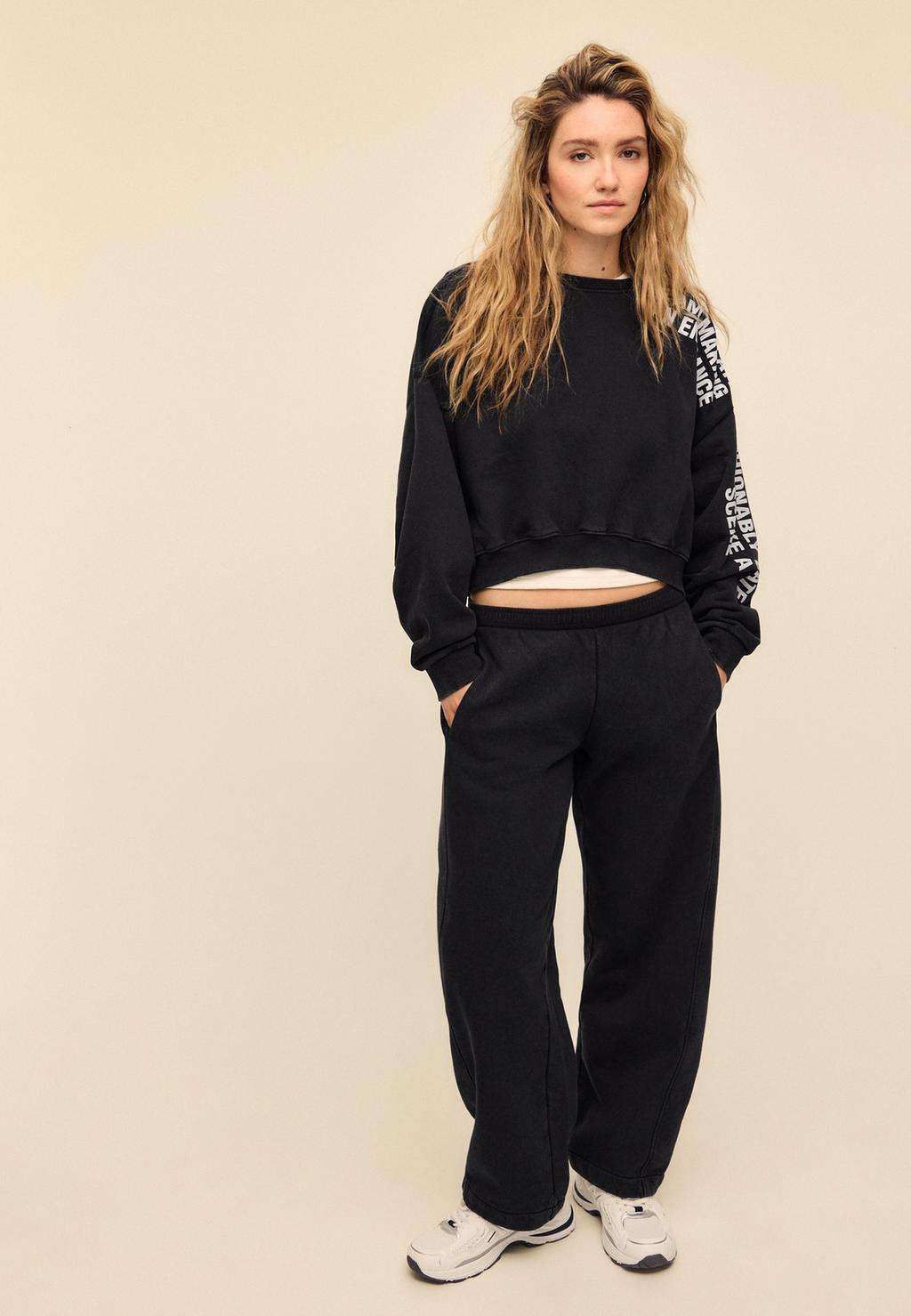 Soft-touch acid wash fleece jogger trousers