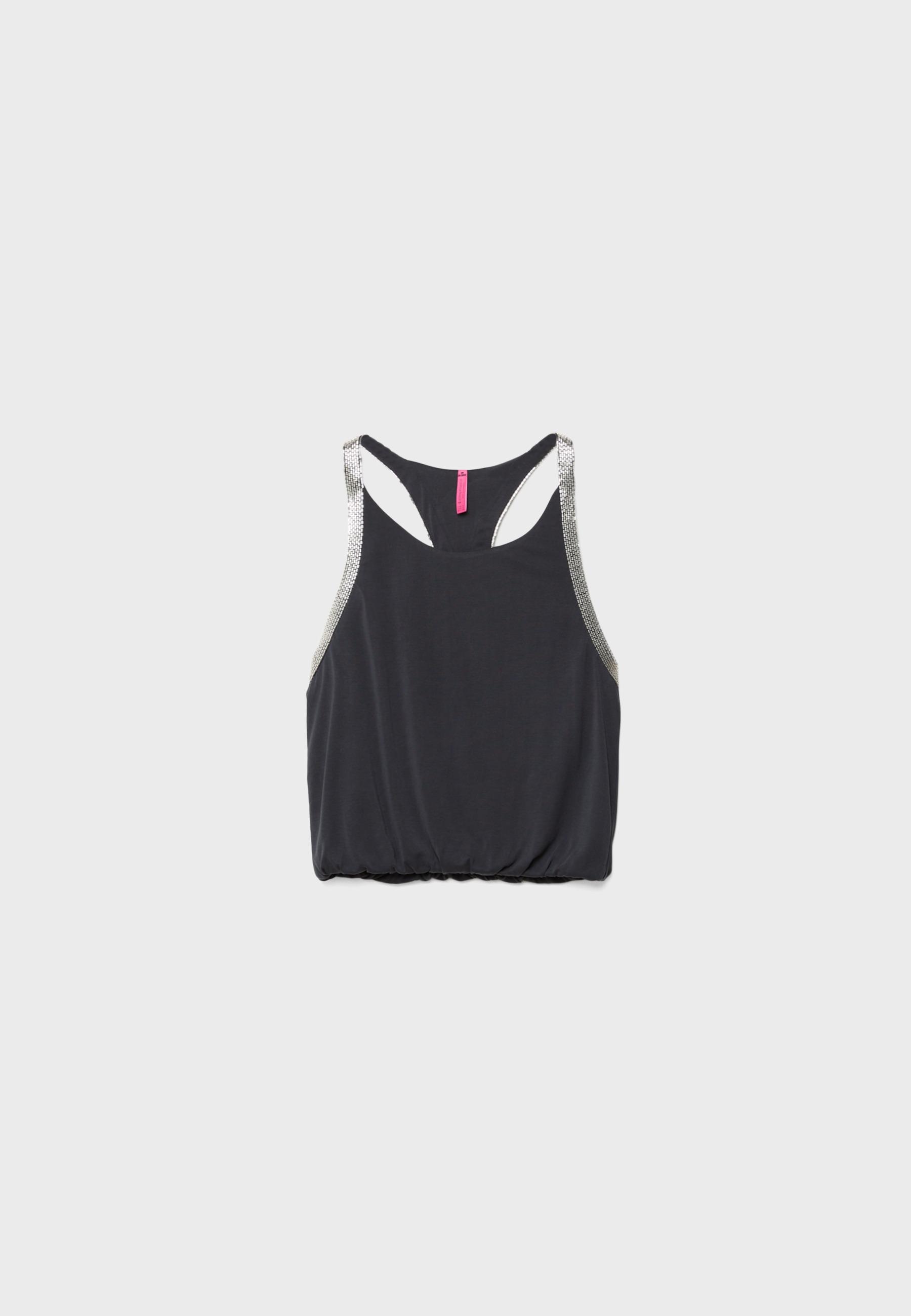 Cupro T-shirt with rhinestones One Dilemma — Black
