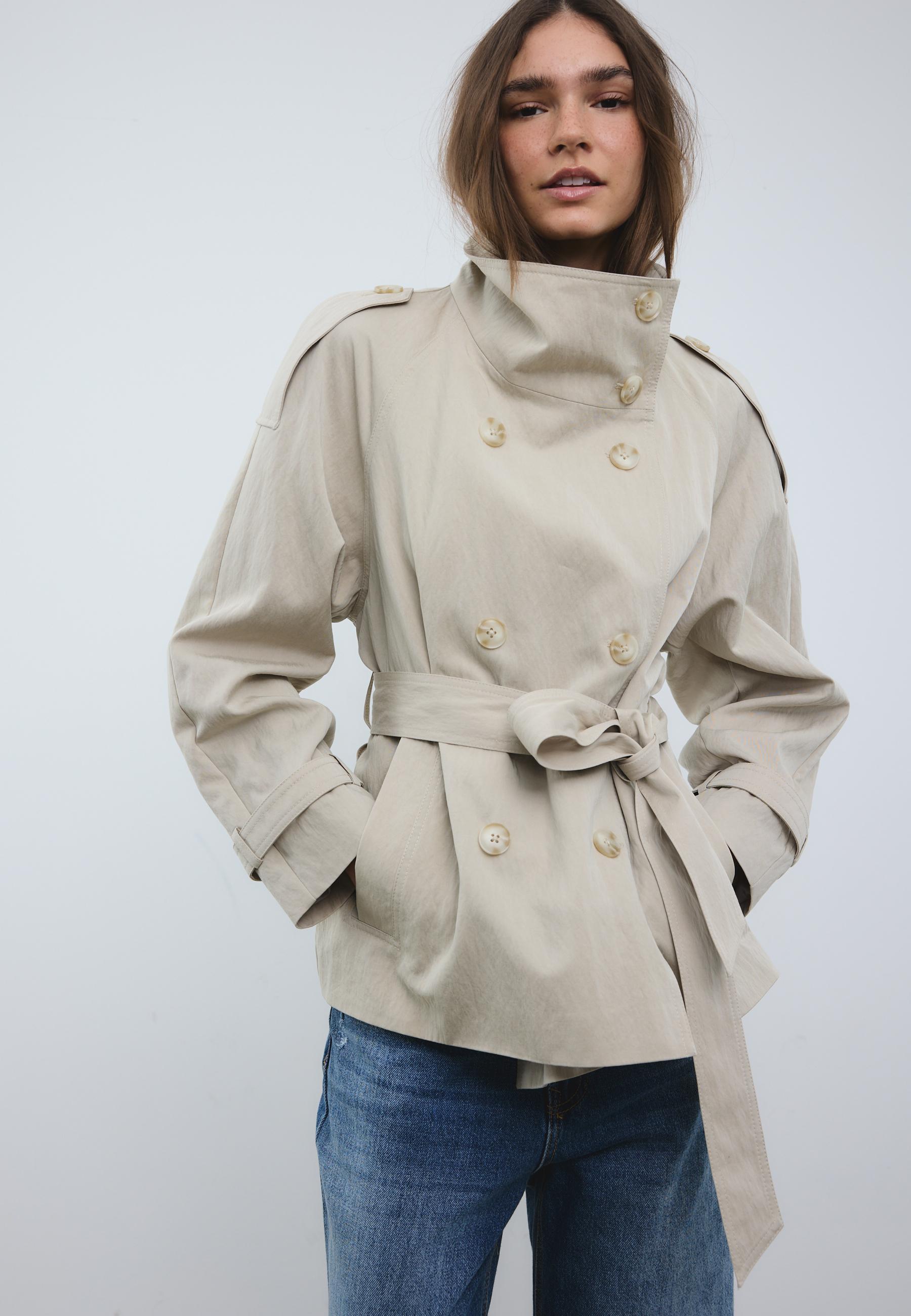 High neck trench — Beige