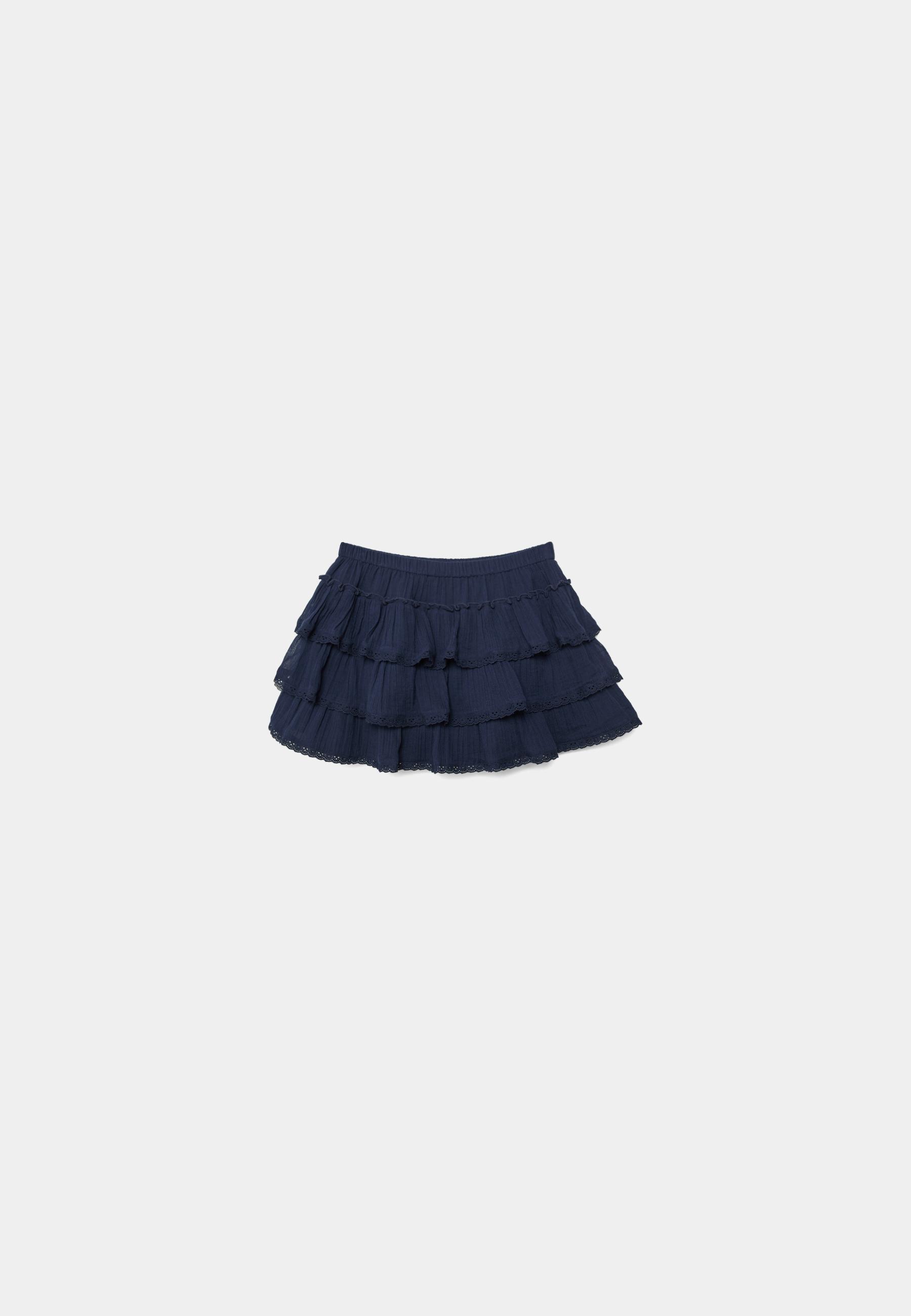 Ruffled crinkle-effect skort — Navy blue