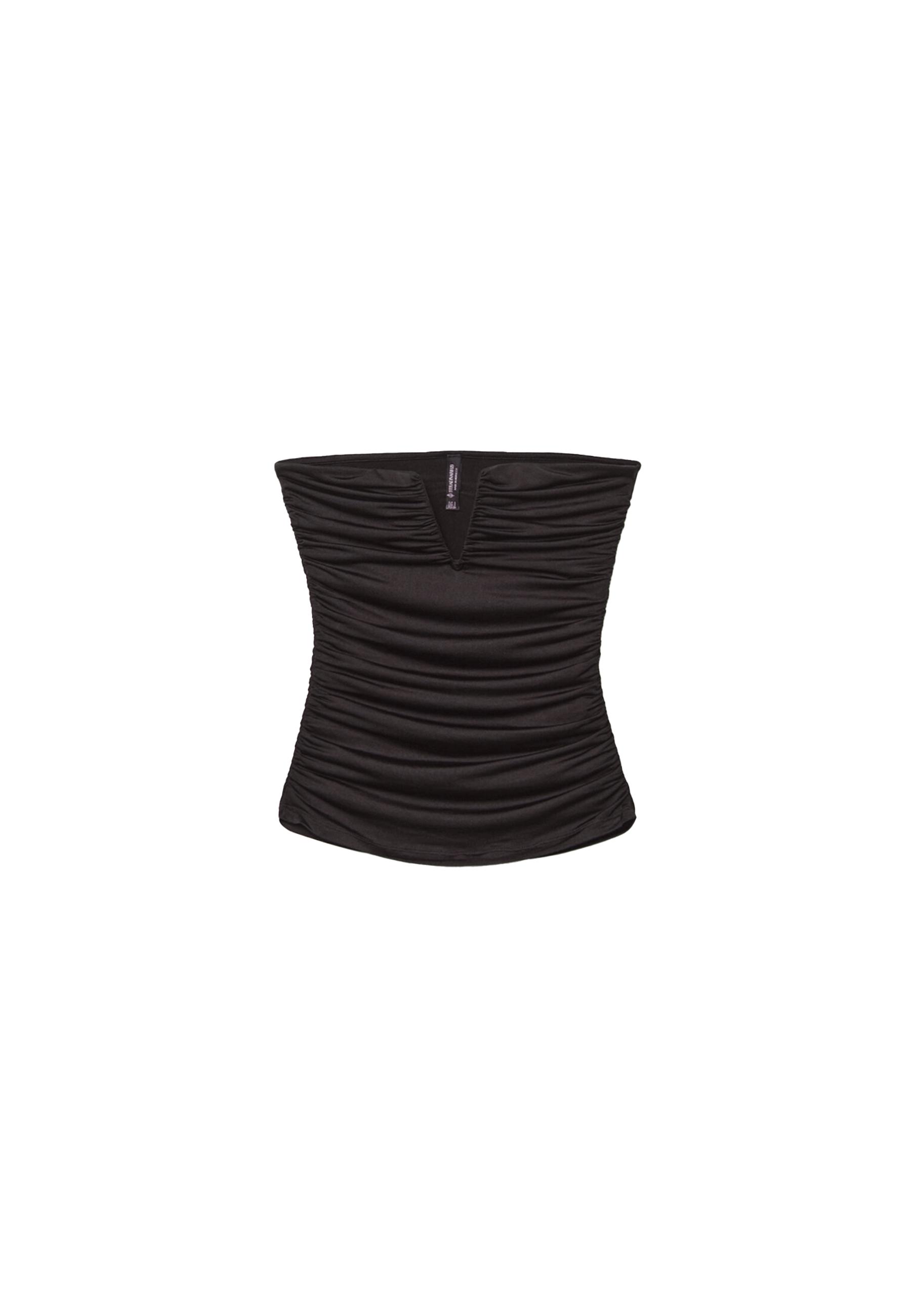 Draped V-detail bandeau top — Black
